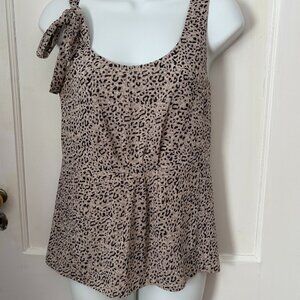 Gap Women's Rayon Print Tank Top with Bow on Strap. Beige and Brown,  Size XS